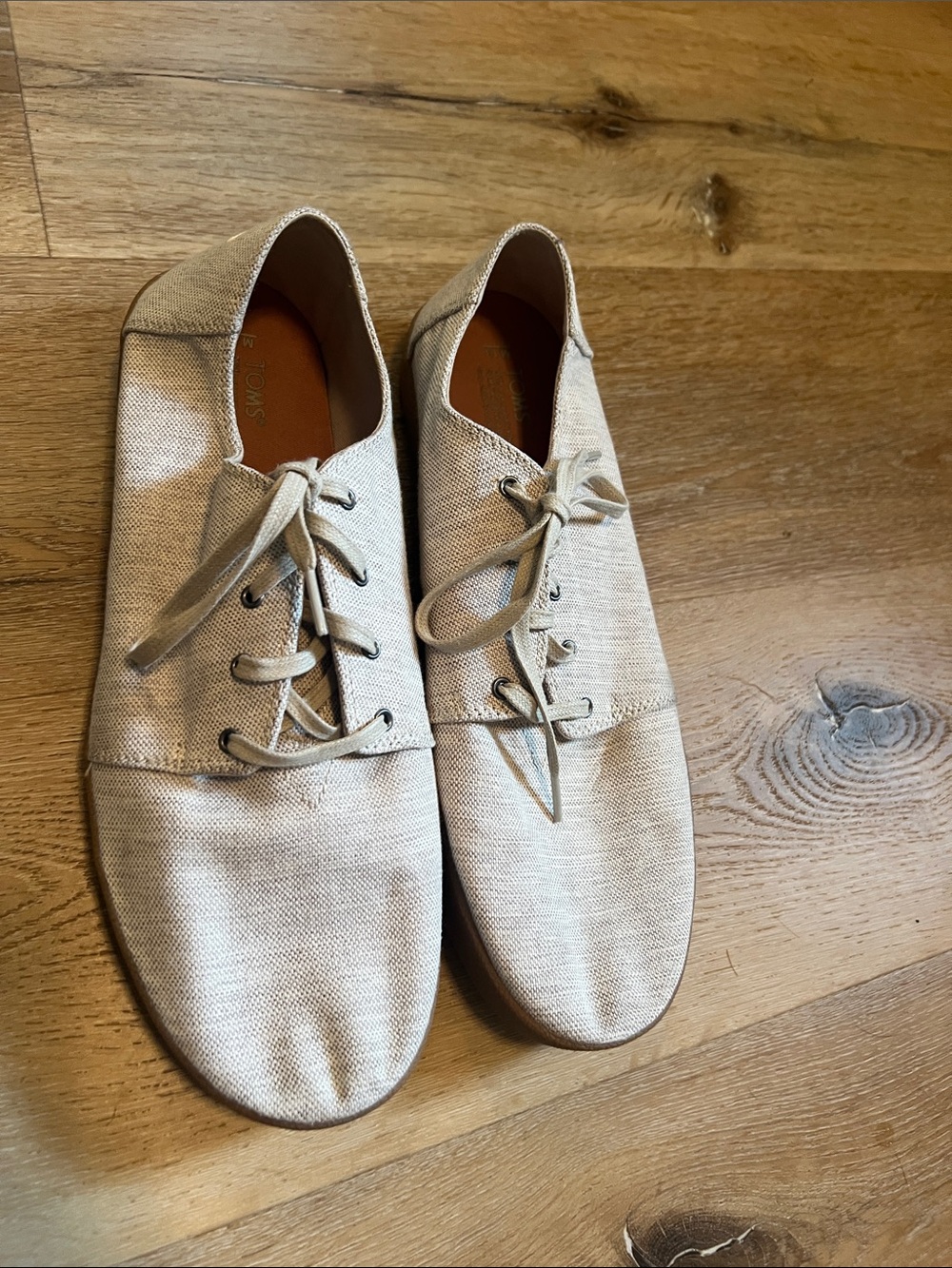 Toms Men's Lace-Up Oxfords in Light Beige Canvas Size 13